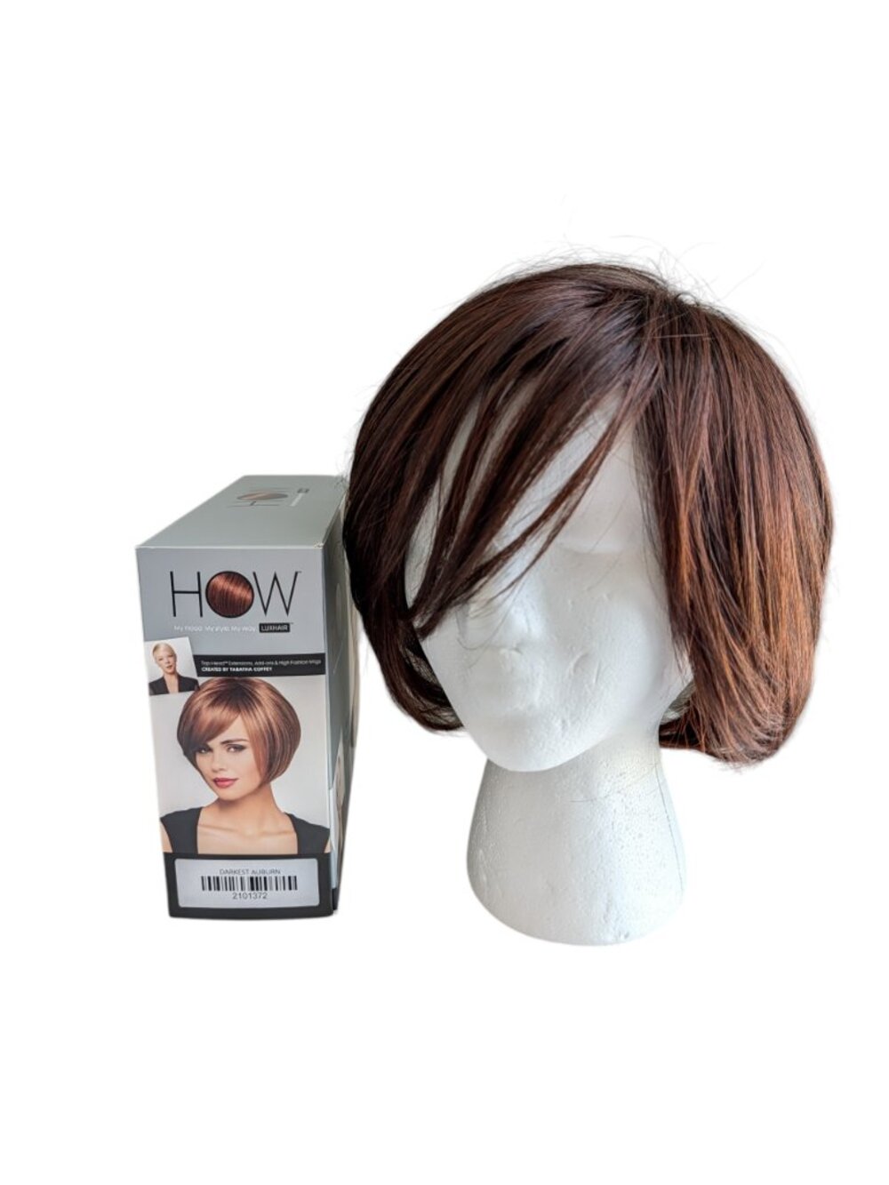 LUXHAIR Mid Length Bob Darkest Auburn Wig No Box Keralon Light